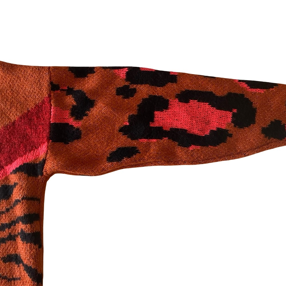 Vylette Women's Orange Tiger Leopard Print V Neck Long Sleeve Sweater Top L - Picture 3 of 8